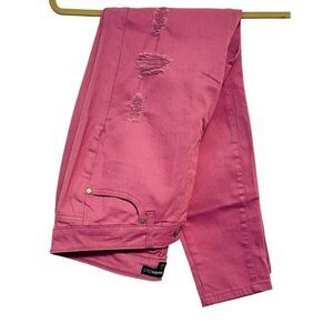 Denim 24/7 Distressed Cotton Stretch Jeans Sz 12W Raspberry